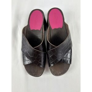 Hasbeens Anette Sandals Brown 37 Criss Cross Straps Wooden Heel Platform